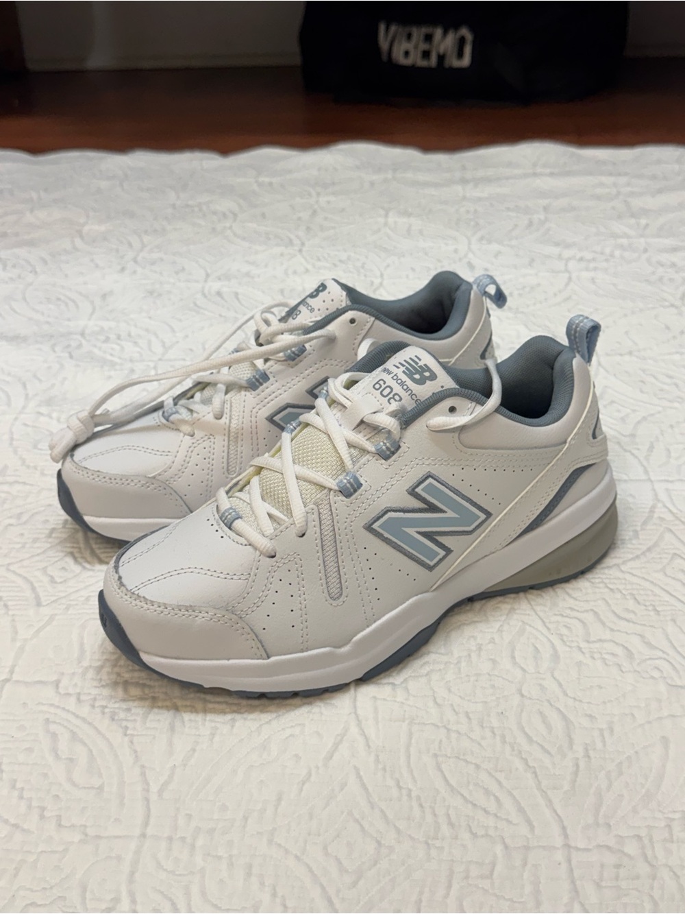 New Balance White, Gray and Blue Wide Comfort Memory Foam Sneakers